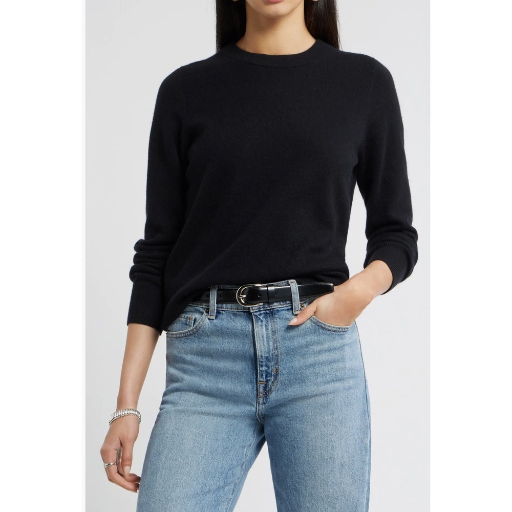 Nordstrom Women Black 100% Cashmere Crewneck Long Sleeve Sweater Size M